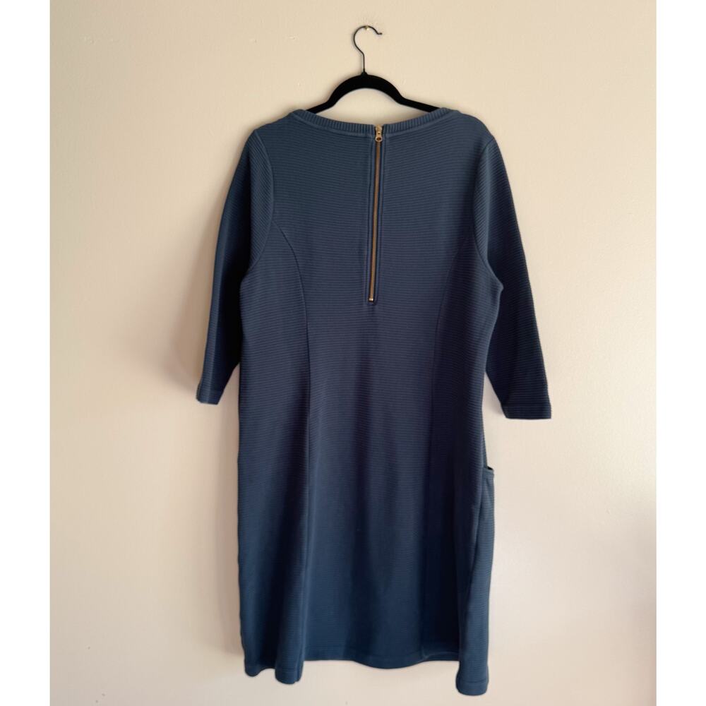 Boden Teal Blue Green Ribbed Ottoman Shift Patch Pocket Mini Dress Size 16 - Picture 7 of 8